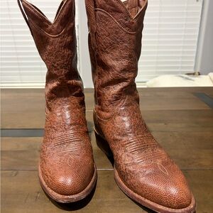Tecovas Men's Distressed Brown Leather Western Boots -Smooth Quill Ostrich